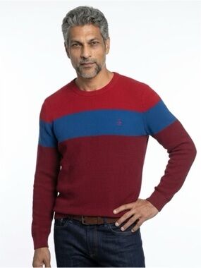 Penguin by Munsingwear Men’s Sweater Blue/Maroon/Red Waffle Knit Crewneck XLarge